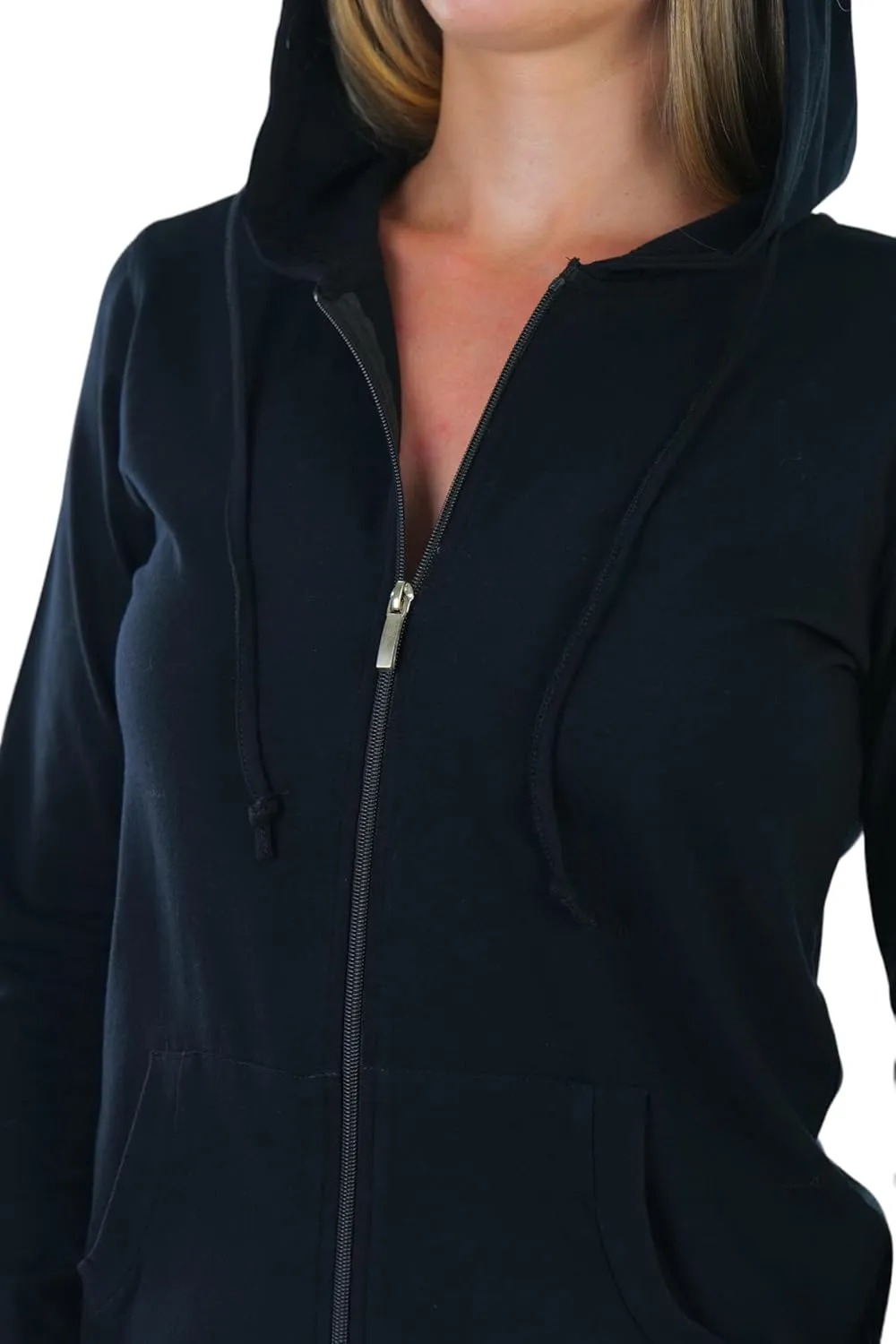 ToBeInStyle Women's Thin Fabric Long Sleeve Kangaroo Pocket Zip Up Hoodie