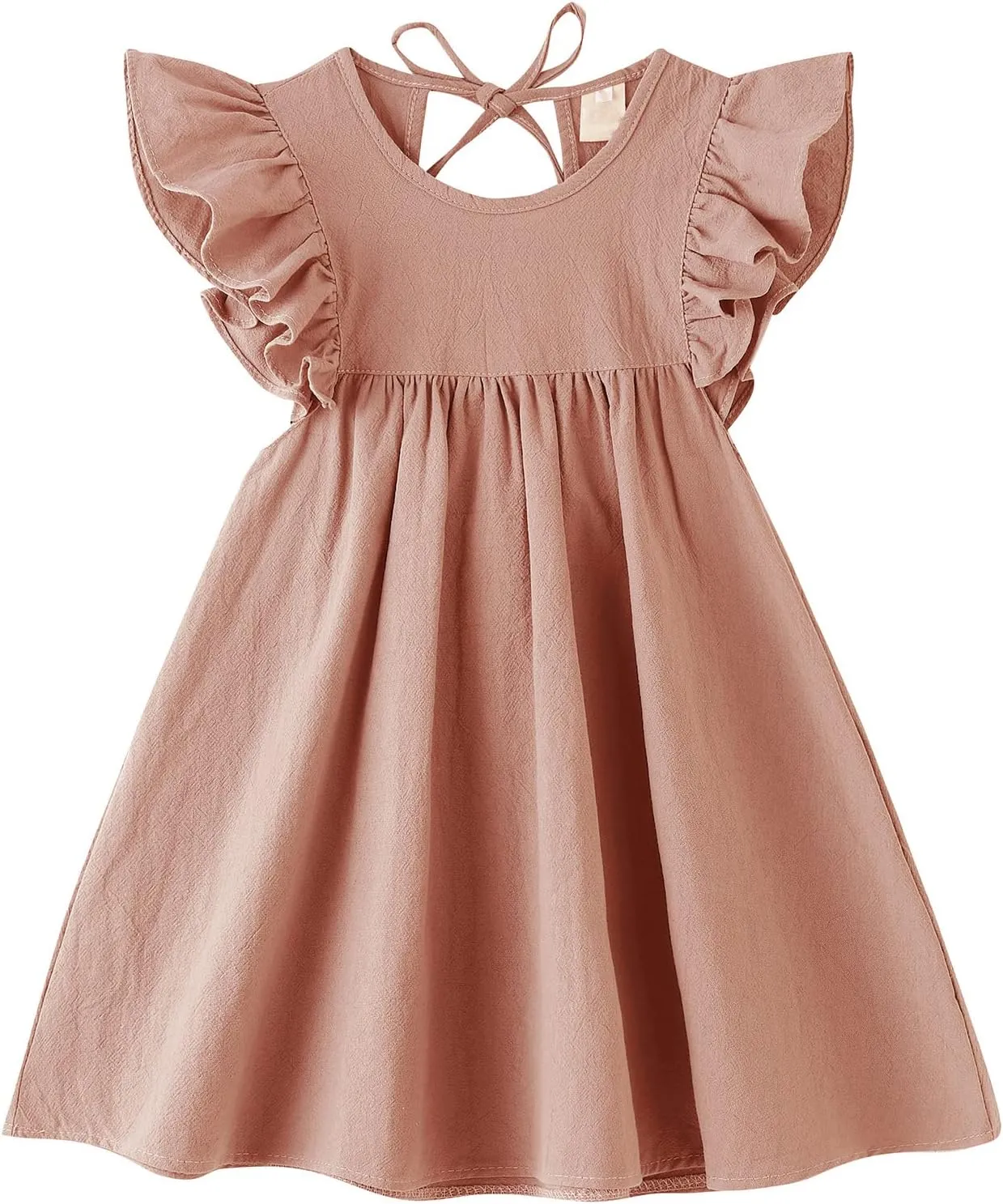 Toddler Baby Girl Cotton Linen Dress Ruffle Sleeve Halter Sleeveless Kids Casual Dresses