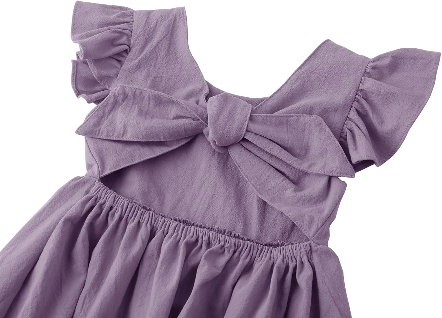 Toddler Baby Girl Cotton Linen Summer Dress Ruffle Sleeve Back Bowknot Kids Beach Dresses