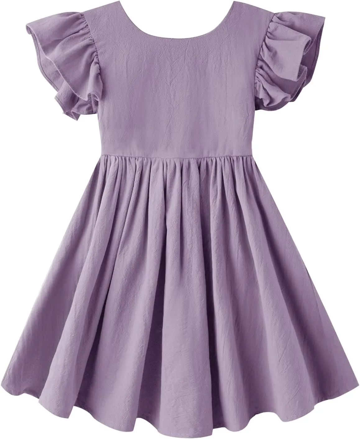 Toddler Baby Girl Cotton Linen Summer Dress Ruffle Sleeve Back Bowknot Kids Beach Dresses
