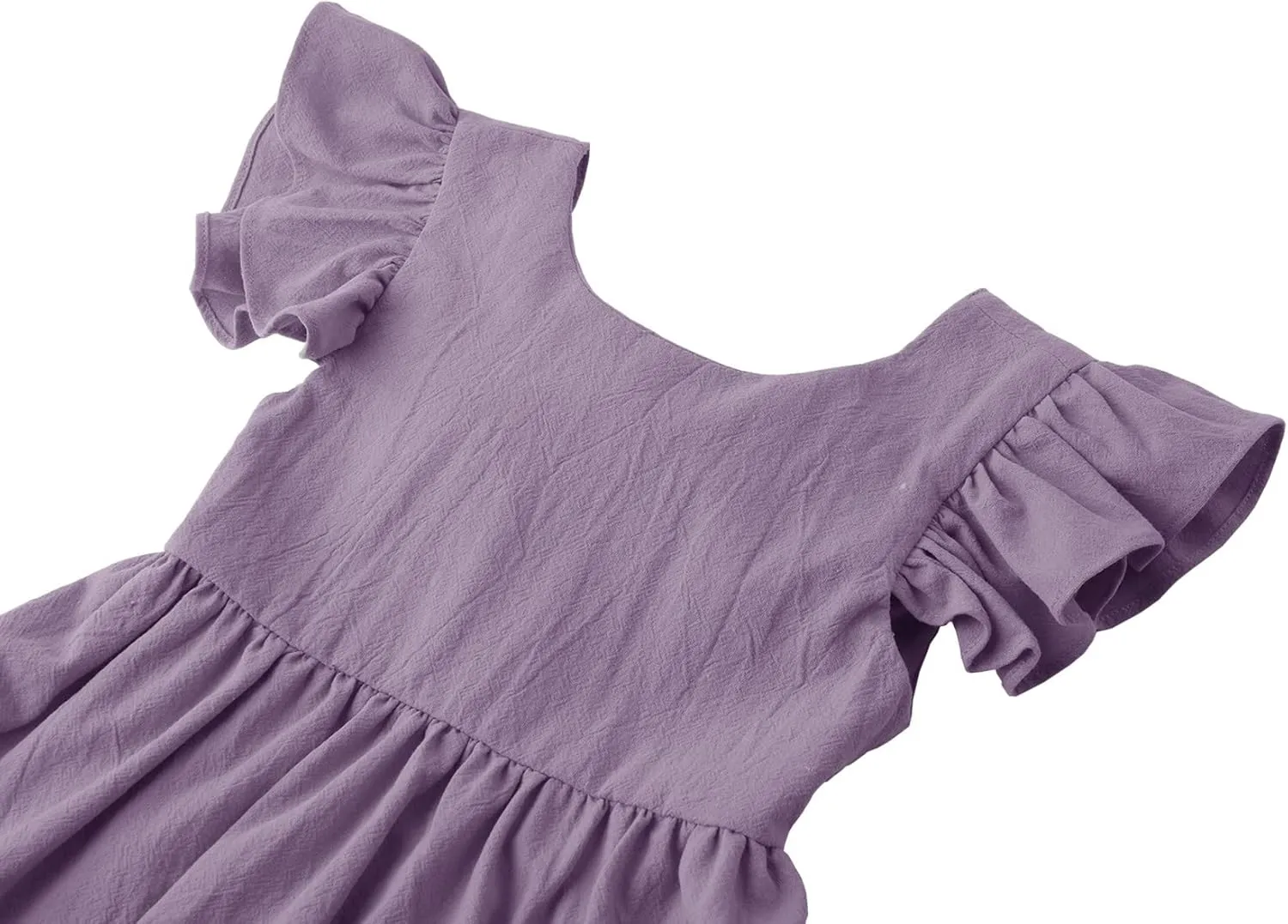 Toddler Baby Girl Cotton Linen Summer Dress Ruffle Sleeve Back Bowknot Kids Beach Dresses