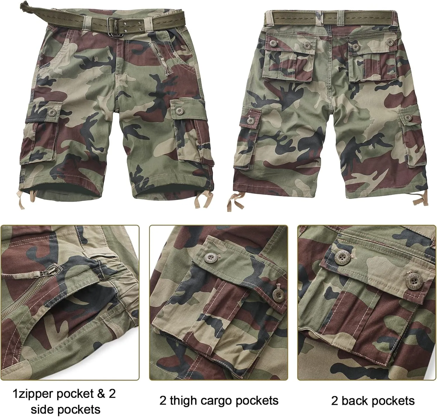 TRGPSG Women's Hiking Shorts, 7" Bermuda Cargo Shorts with 7 Pockets, Quick Dry, Breathable, Green