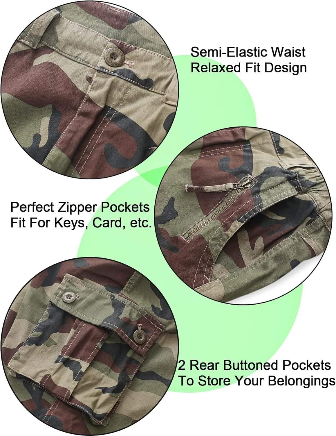 TRGPSG Women's Hiking Shorts, 7" Bermuda Cargo Shorts with 7 Pockets, Quick Dry, Breathable, Green