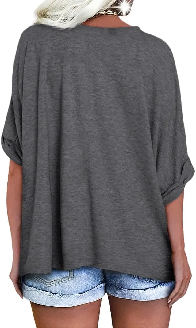 UNCLECAT Women's V Neck Oversized T-Shirts Summer Short Sleeve Shirts Loose Casual Tops Tee