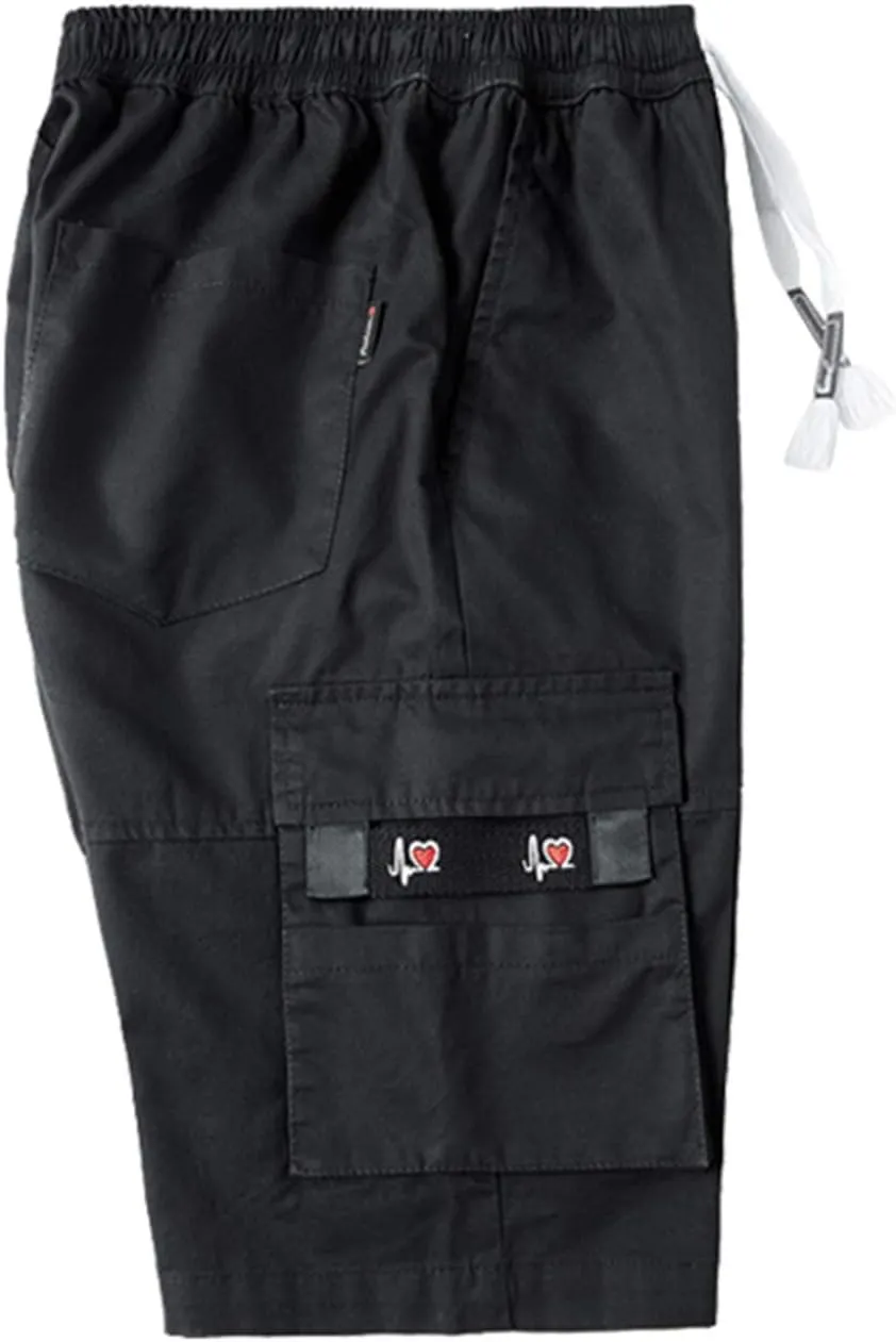 Vcansion Women's Casual Cotton Elastic Waist Drawstring Loose Fit Outdoor Multi-Pockets Cargo Shorts
