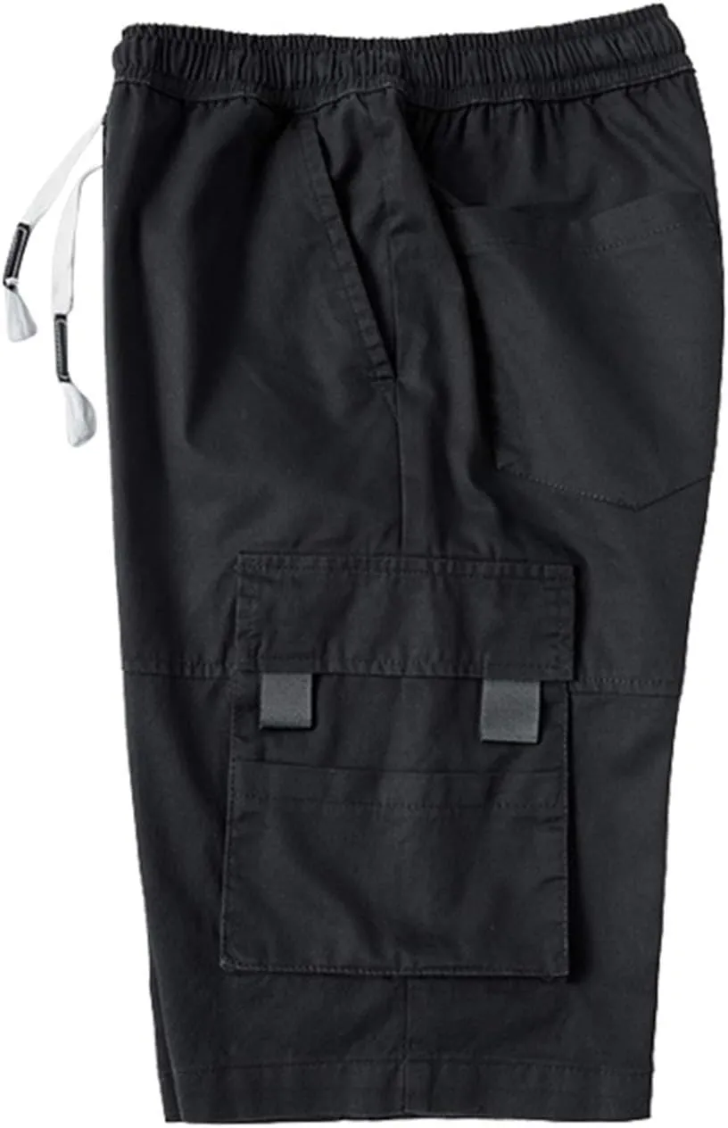 Vcansion Women's Casual Cotton Elastic Waist Drawstring Loose Fit Outdoor Multi-Pockets Cargo Shorts