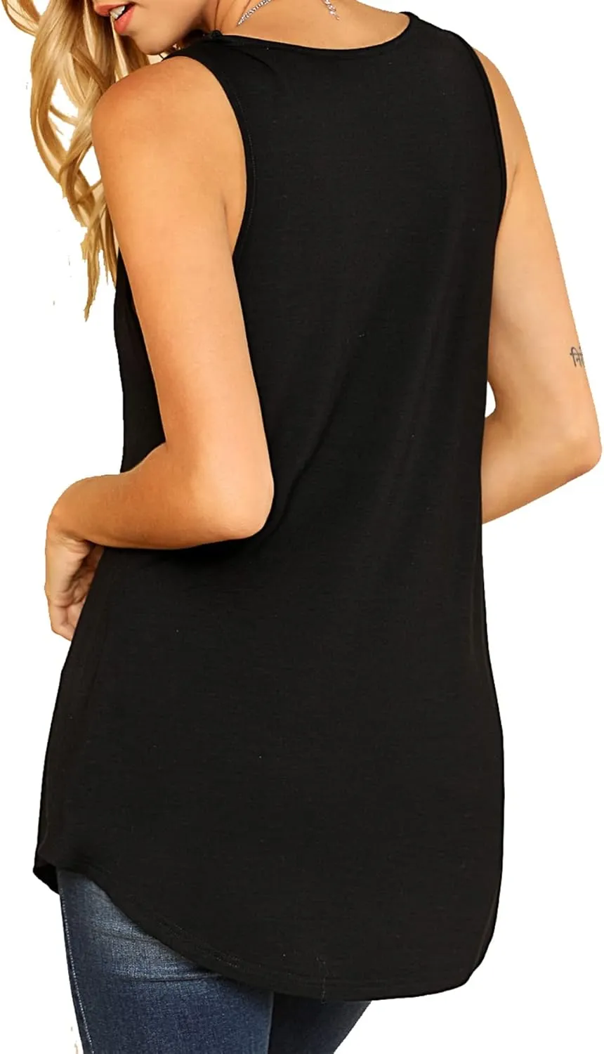 Verdusa Women's Basic V Neck Longline Dolphin Hem Loose Tunic Tank Top
