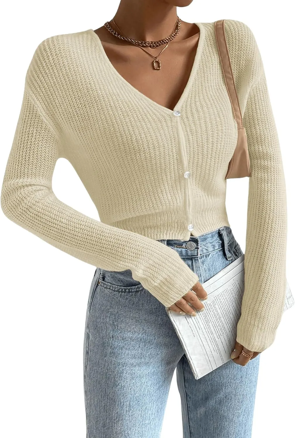 Verdusa Women's Drop Shoulder Long Sleeve Button Up Knit Cardigan Sweater