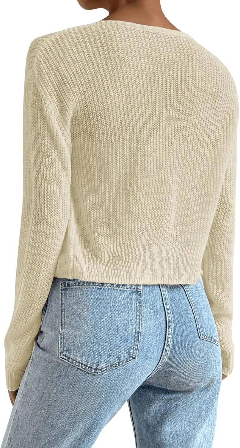 Verdusa Women's Drop Shoulder Long Sleeve Button Up Knit Cardigan Sweater