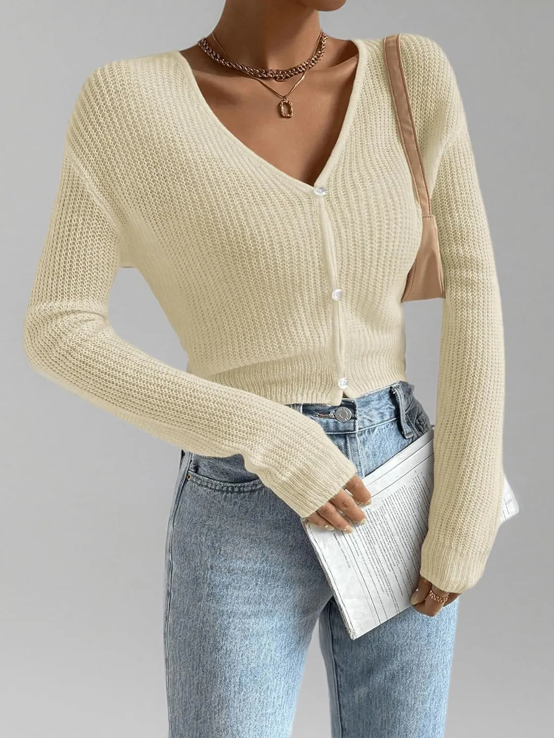 Verdusa Women's Drop Shoulder Long Sleeve Button Up Knit Cardigan Sweater