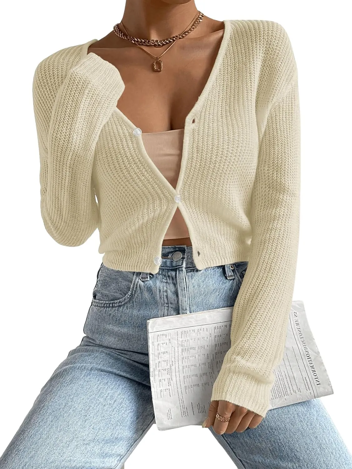 Verdusa Women's Drop Shoulder Long Sleeve Button Up Knit Cardigan Sweater