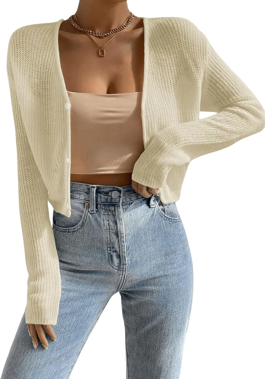 Verdusa Women's Drop Shoulder Long Sleeve Button Up Knit Cardigan Sweater