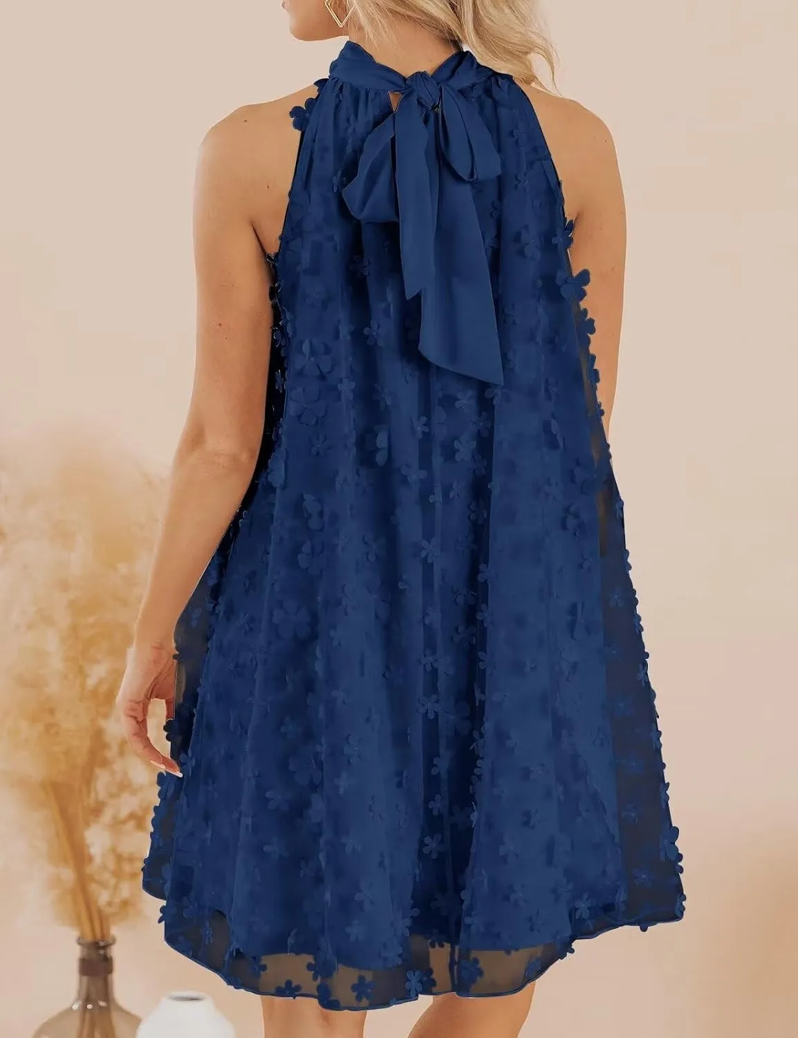 VIMPUNEC 2024 Womens Summer Wedding Guest Formal Dresses Cocktail Halter Swing Dress Cute A Line Mini Homecoming Dress