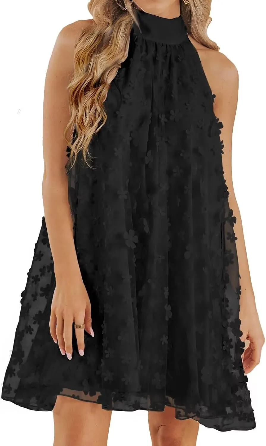 VIMPUNEC 2024 Womens Summer Wedding Guest Formal Dresses Cocktail Halter Swing Dress Cute A Line Mini Homecoming Dress