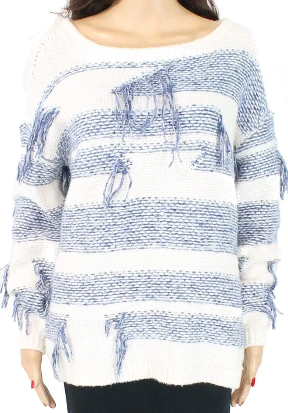 Vince Camuto Womens Contrast Stitching Pullover Sweater, Off-White, Medium