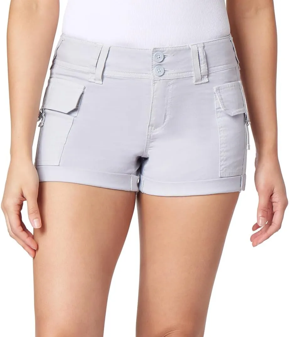 WallFlower Women's Luscious Curvy Twill Cargo Shorts 3" Mid-Rise Insta Stretch Juniors