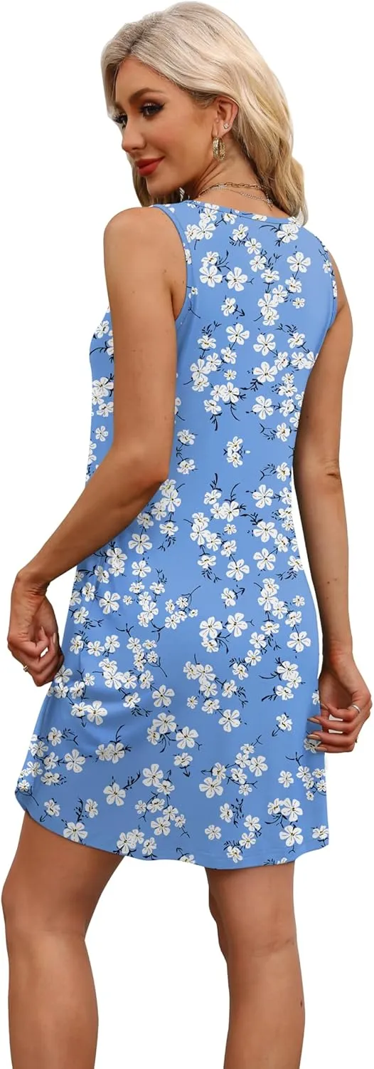 WEESO Womens Summer Dresses Loose U Neck Sleeveless Sundresses Dress with Pockets