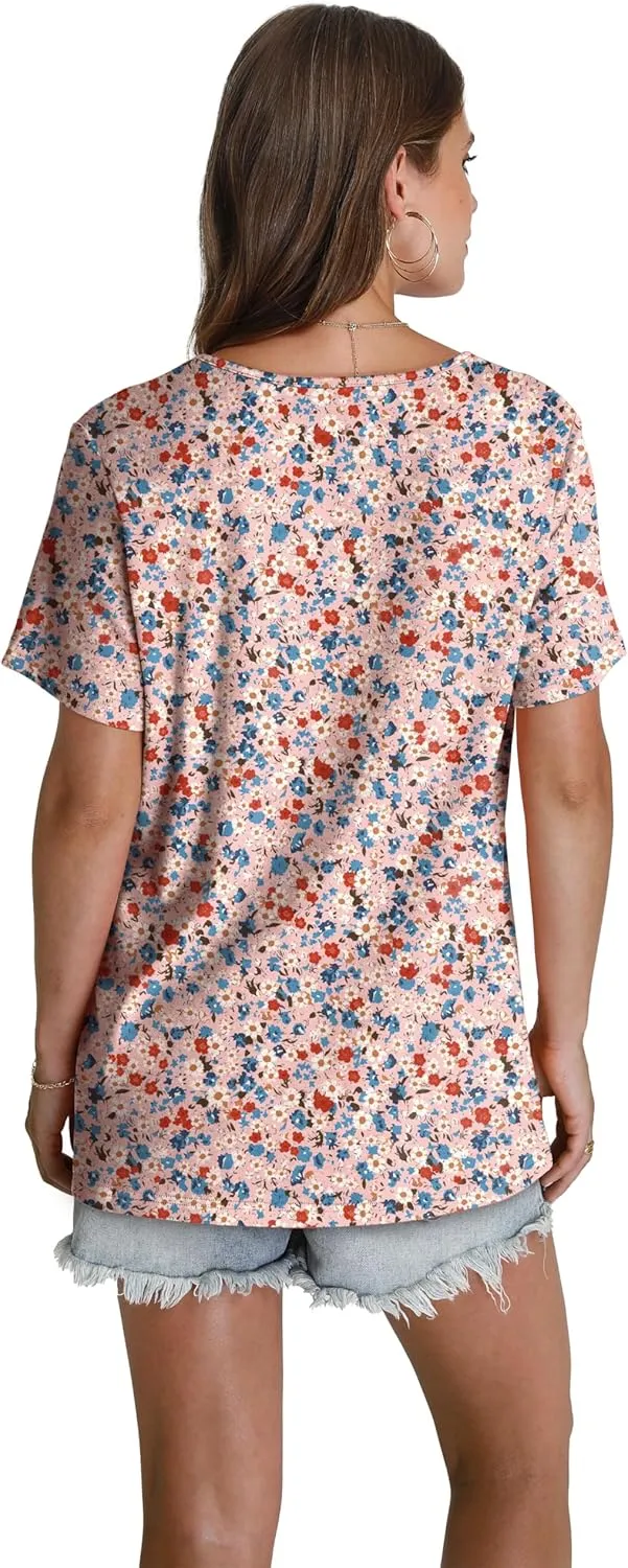 WEESO Womens T Shirts Short Sleeve Pleated Dressy Casual V Neck Summer Tops Blouses