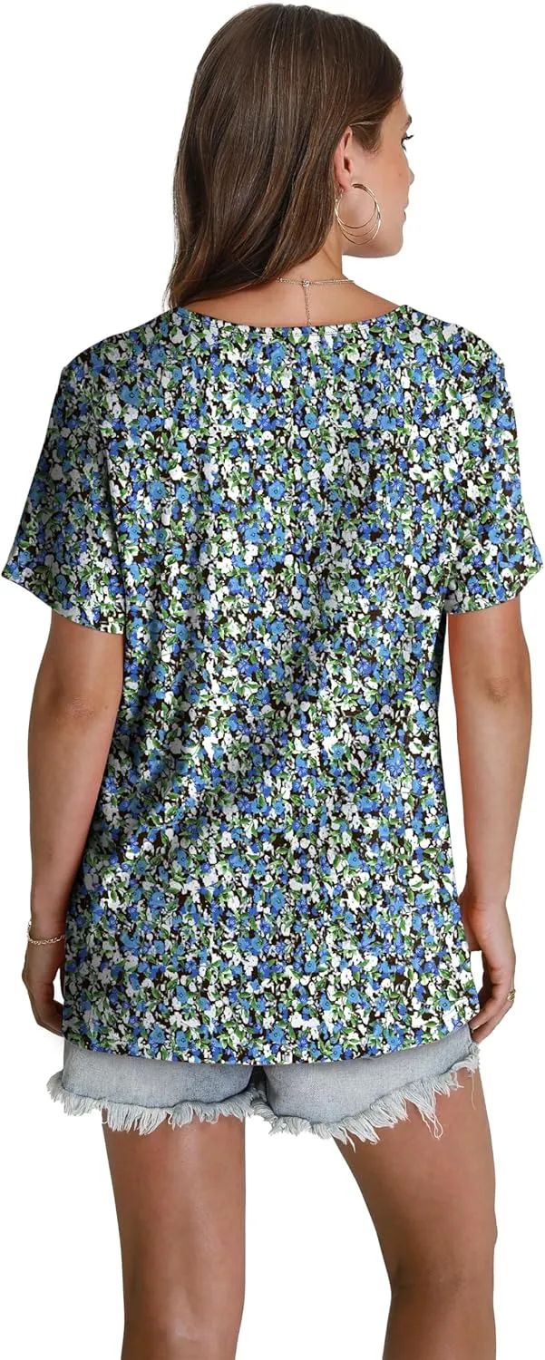 WEESO Womens T Shirts Short Sleeve Pleated Dressy Casual V Neck Summer Tops Blouses