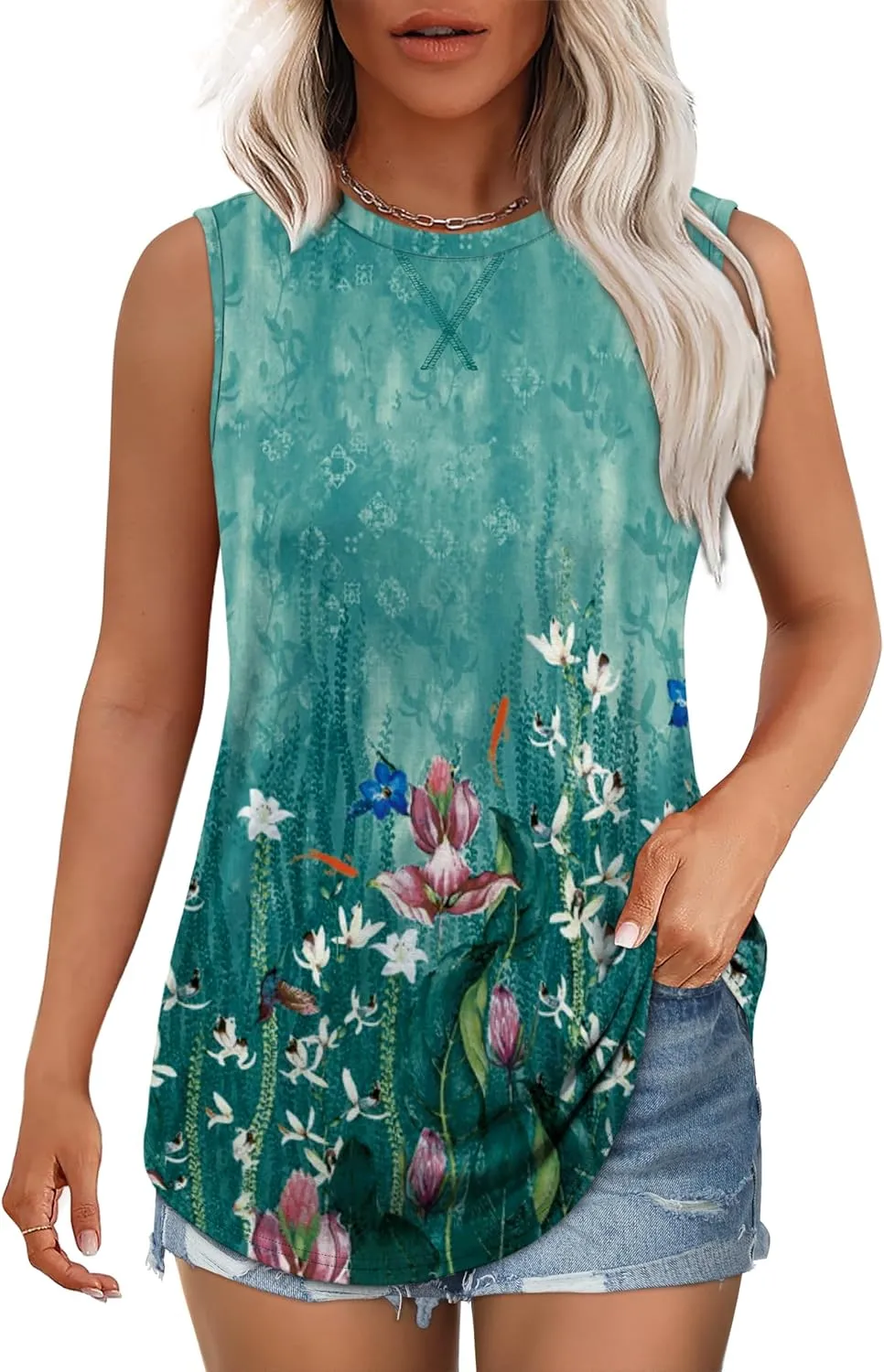 WEESO Womens Tank Tops Basic Casual Summer Trendy Crewneck Sleeveless Shirts Tops