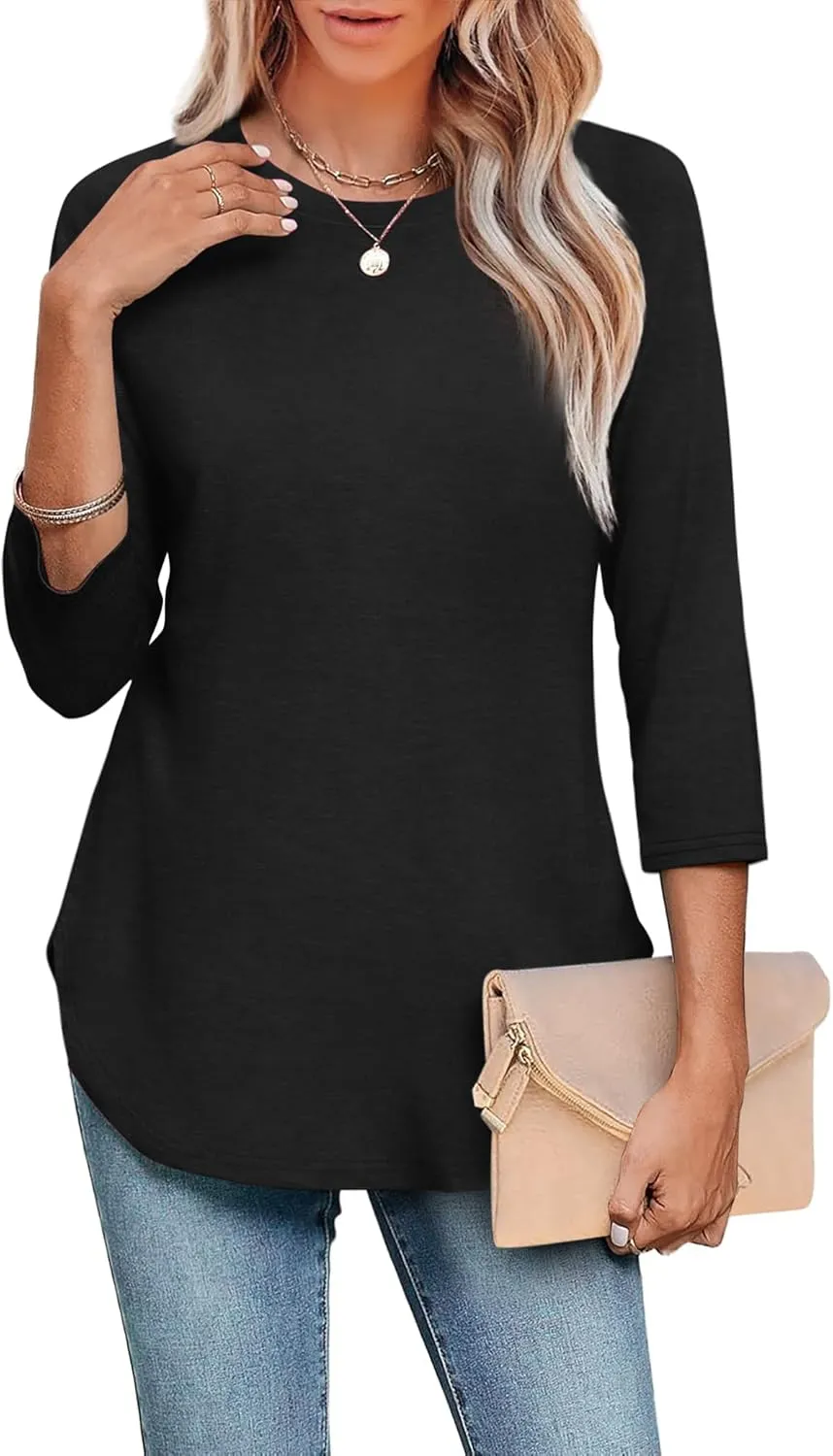 WIHOLL 3/4 Length Sleeve Womens Tops Summer Basic Business Casual Blouses 2025 Fashion