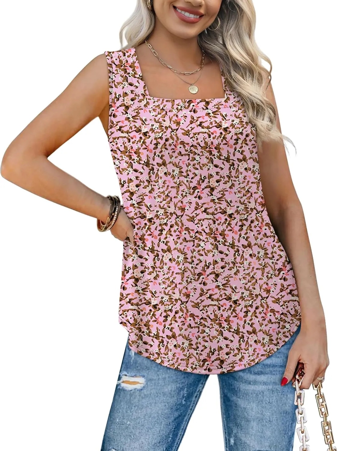 WIHOLL Tank Tops for Women Summer Outfits 2025 Square Neck Casual Shirts Blouses