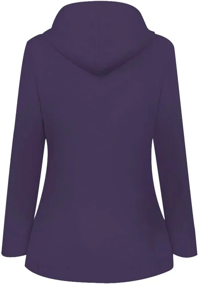 Windproof Jacket for Women Long Sleeve Raincoat Full Zip Up Button Hooded Plain Windbreaker with Pocket Loose Fit Drawstring
