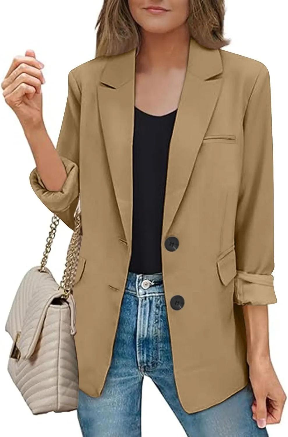 Women Blazer Jacket Open Front Long Sleeve Notch Lapel Work Office Womens Blazers for Work Casual Dressy Fall Outfits