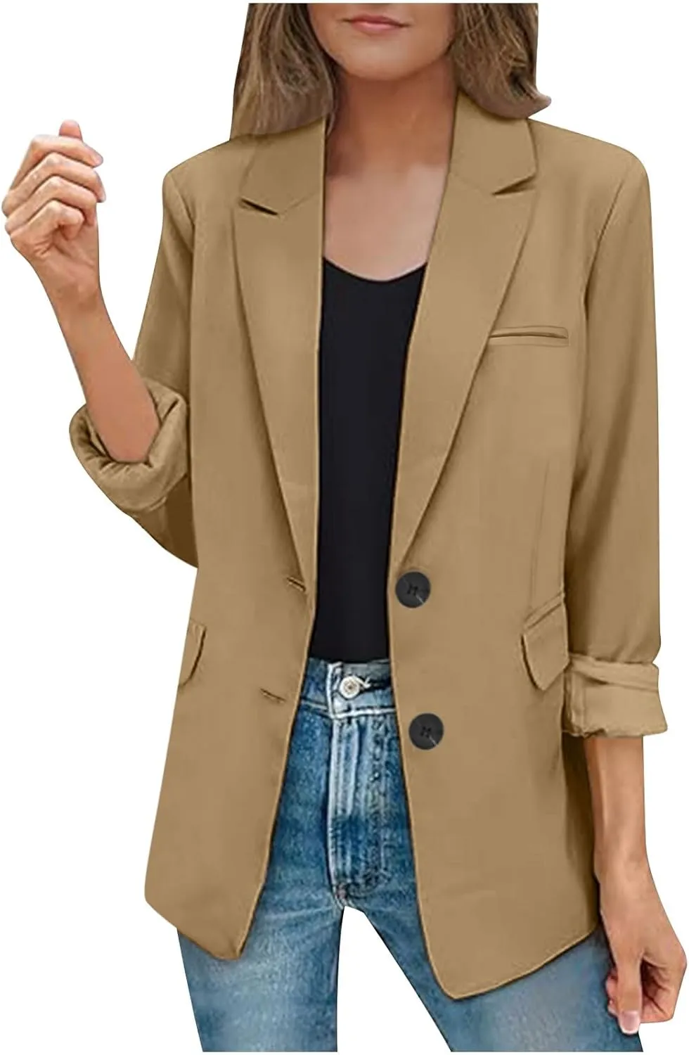 Women Blazer Jacket Open Front Long Sleeve Notch Lapel Work Office Womens Blazers for Work Casual Dressy Fall Outfits