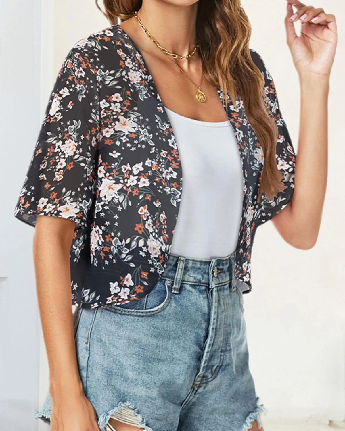 Women Shrug Chiffon Cardigans Open Front Short Sleeve Bolero for Evening Dressy