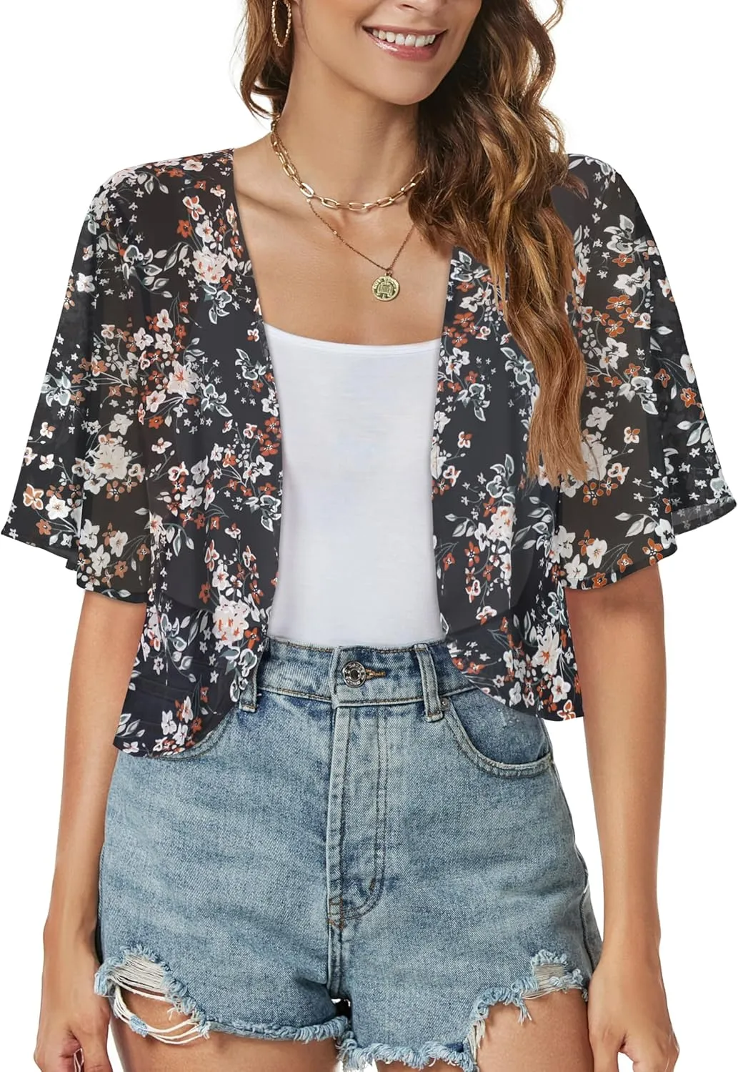 Women Shrug Chiffon Cardigans Open Front Short Sleeve Bolero for Evening Dressy