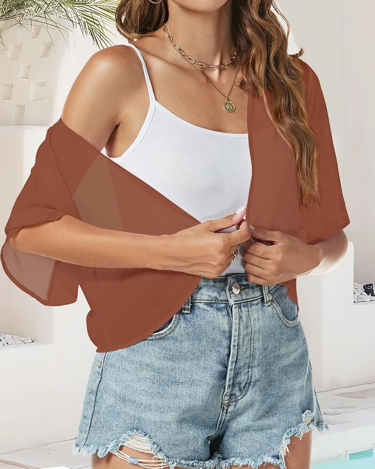 Women Shrug Chiffon Cardigans Open Front Short Sleeve Bolero for Evening Dressy