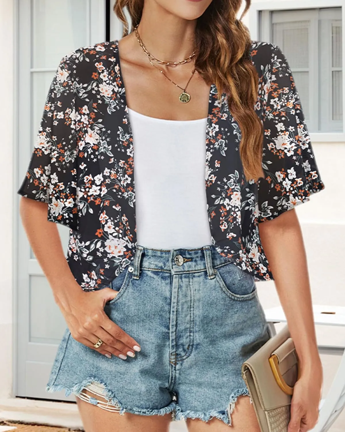 Women Shrug Chiffon Cardigans Open Front Short Sleeve Bolero for Evening Dressy