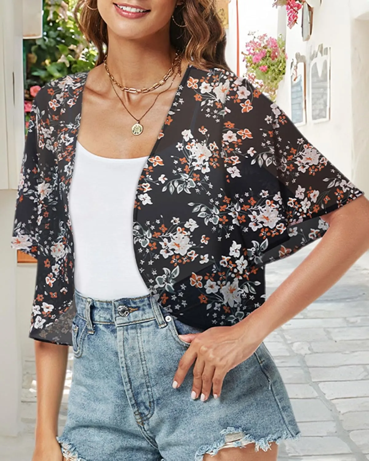Women Shrug Chiffon Cardigans Open Front Short Sleeve Bolero for Evening Dressy