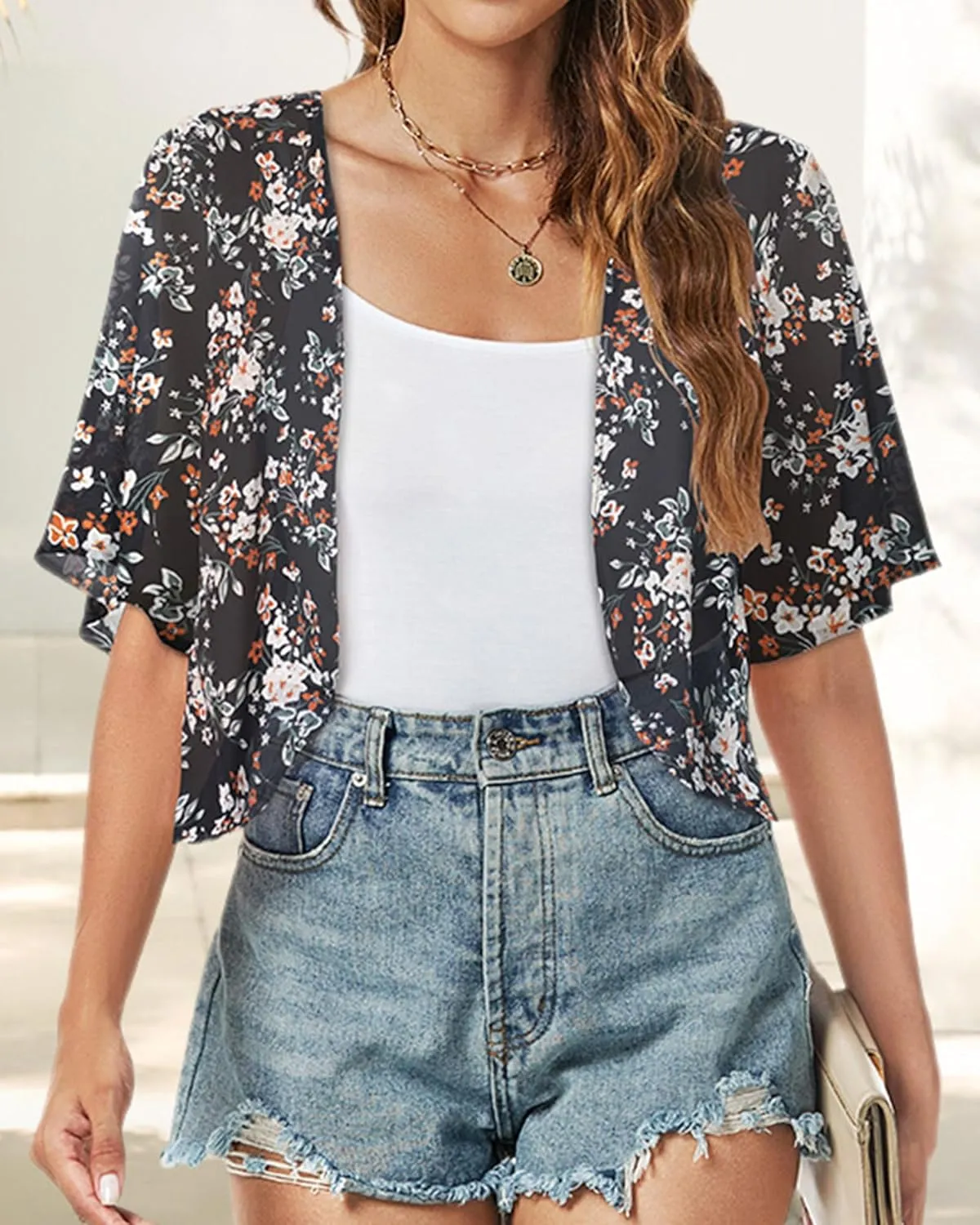 Women Shrug Chiffon Cardigans Open Front Short Sleeve Bolero for Evening Dressy