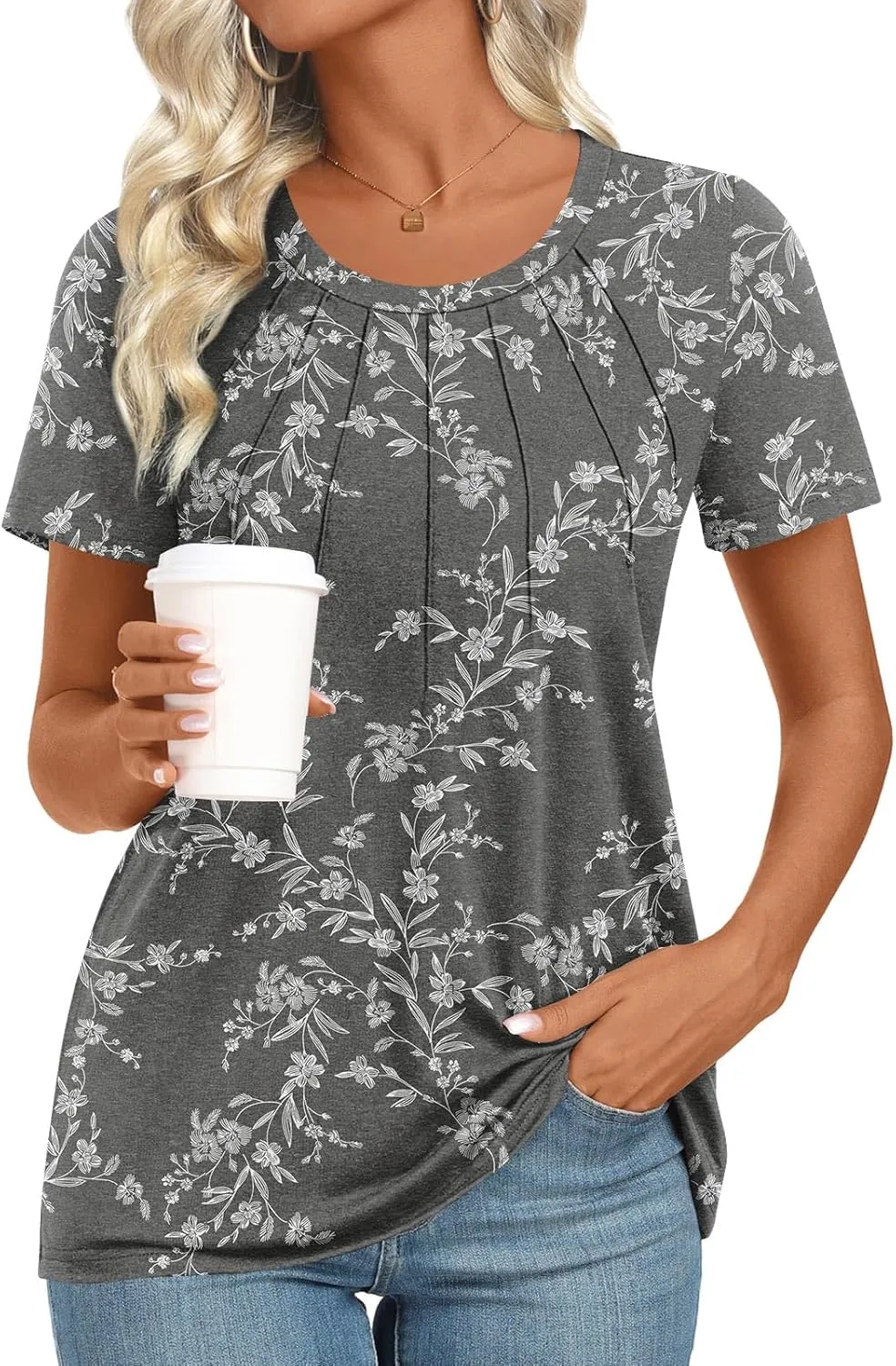 Womens 2025 Tunic Summer Casual Tops Short Sleeve Blouses Crewneck Fashion Tshirts M-3XL