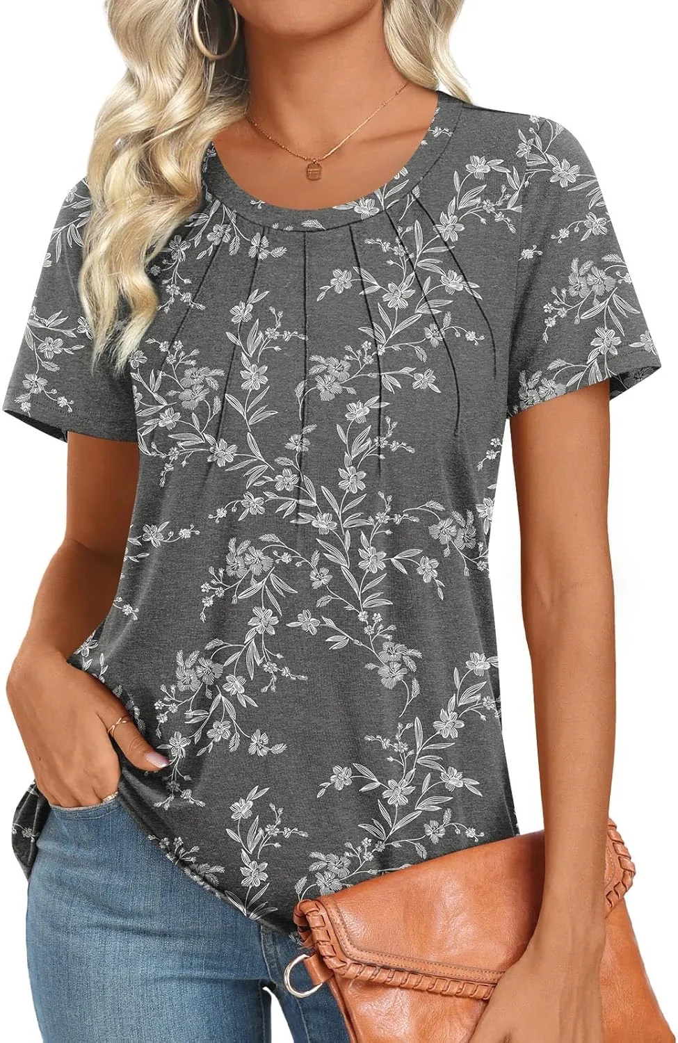 Womens 2025 Tunic Summer Casual Tops Short Sleeve Blouses Crewneck Fashion Tshirts M-3XL