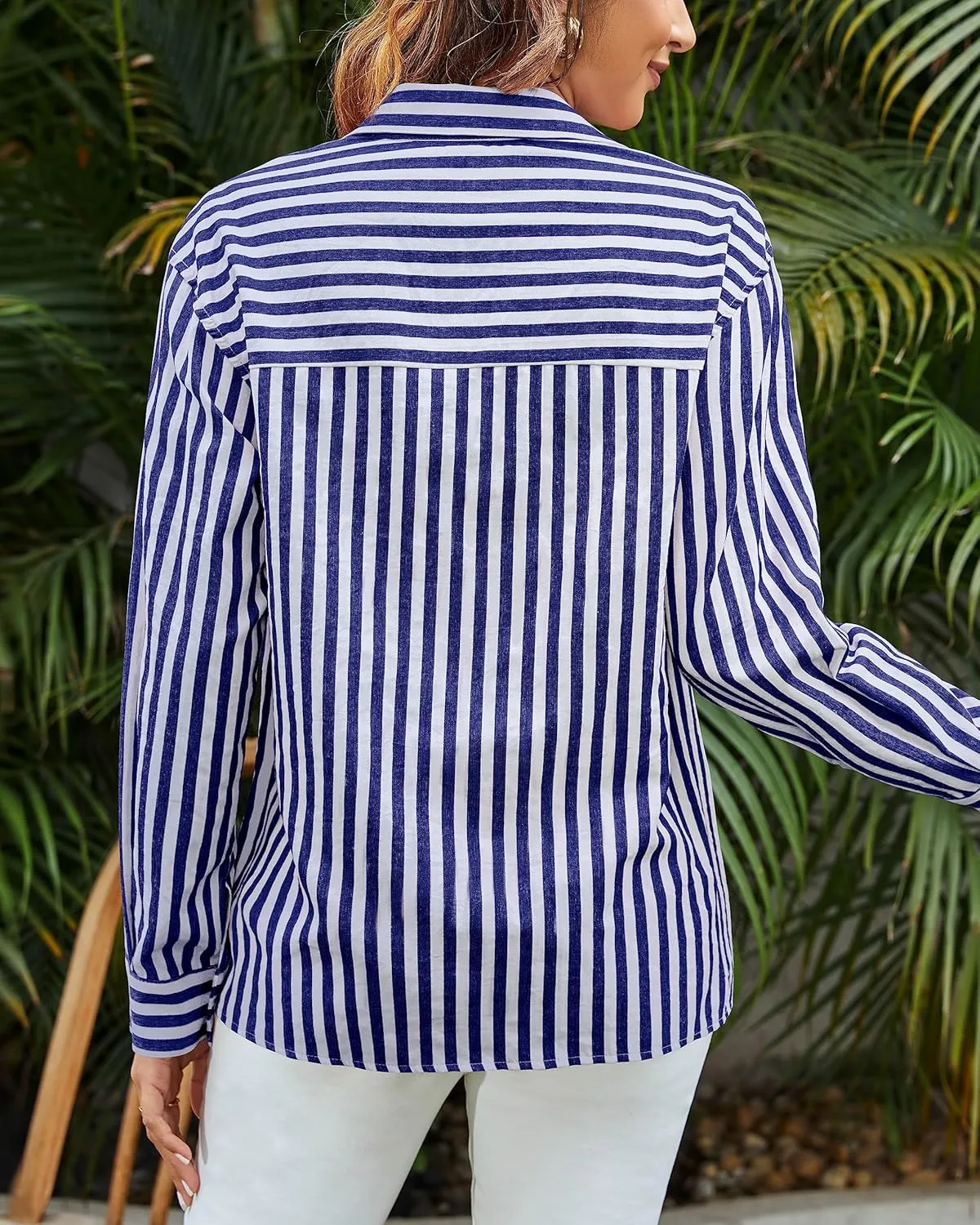 Women's Blouses Striped Long Sleeve Shirts Button Down Loose Fit Casual Tops