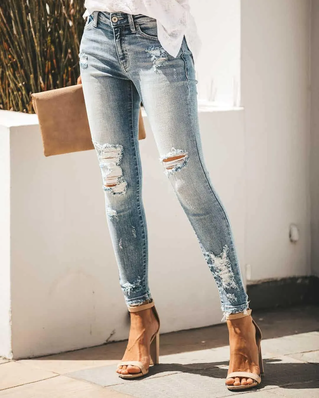Women's Boyfriend Skinny Jeans Ripped Distressed Stretchy Denim Pants