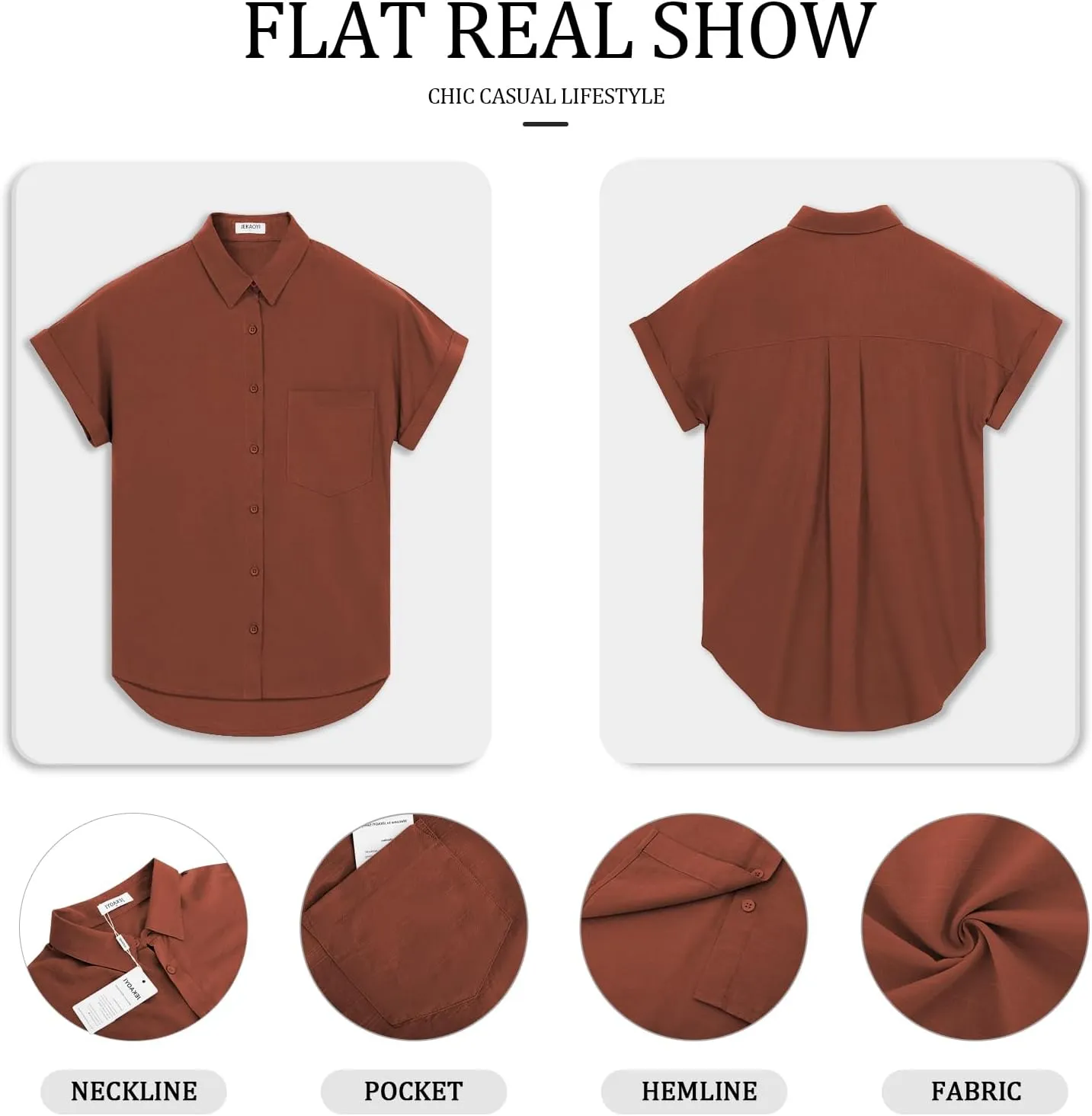 Womens Button Down Casual Shirts Cotton Short Sleeve Blouses Solid Summer Tops with Pocket