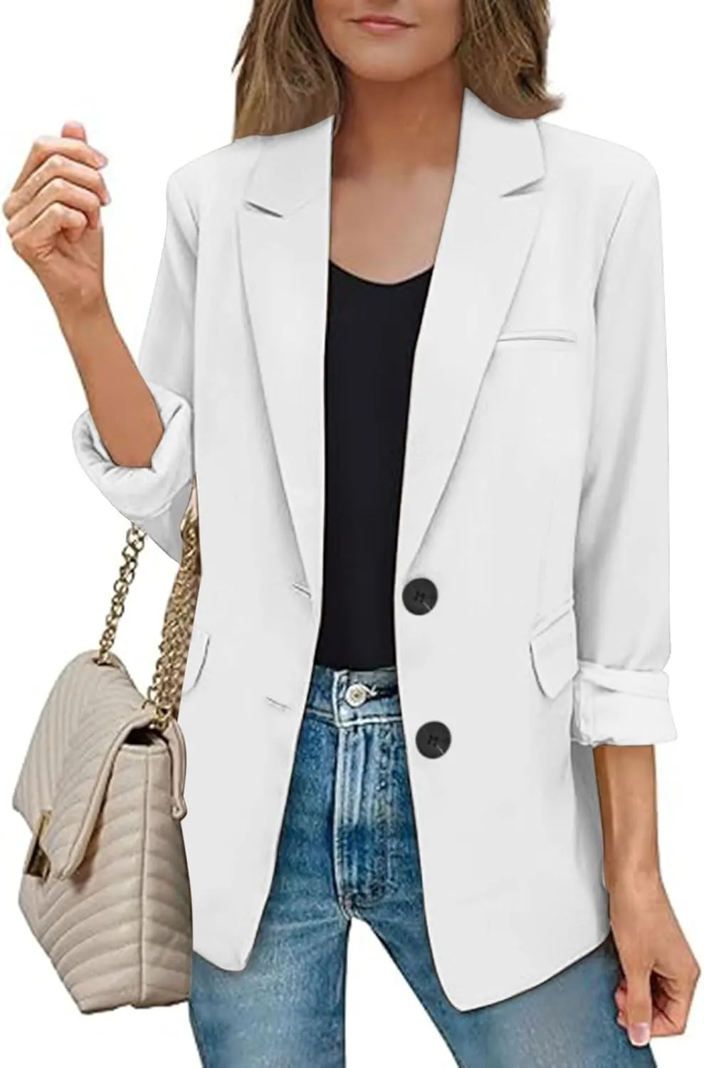 Women's Casual Blazer Long Sleeve Lapel Button Slim Work Office Blazer Jacket Fall Open Front Cardigan Business Suit