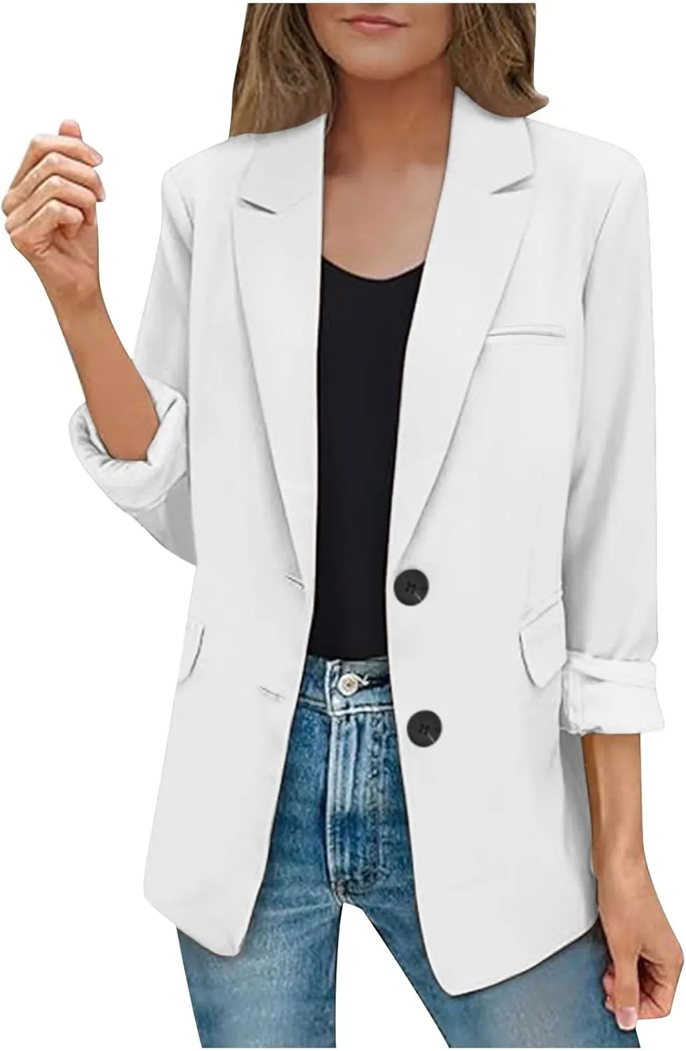 Women's Casual Blazer Long Sleeve Lapel Button Slim Work Office Blazer Jacket Fall Open Front Cardigan Business Suit