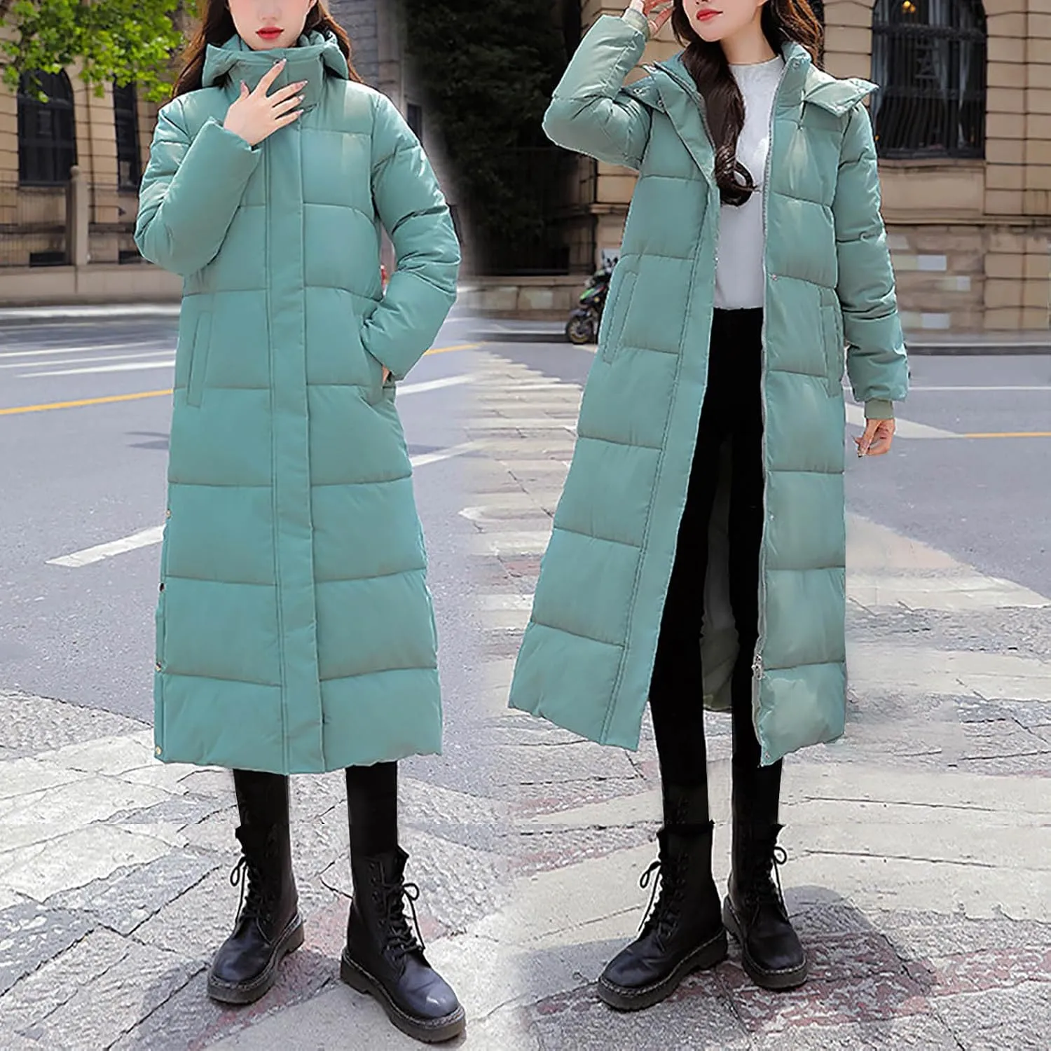 Women's Long Winter down Coat Warm Windproof Quilted Puffer Jacket Thicken Warm Puffy Parka with Hood Ski Outerwear