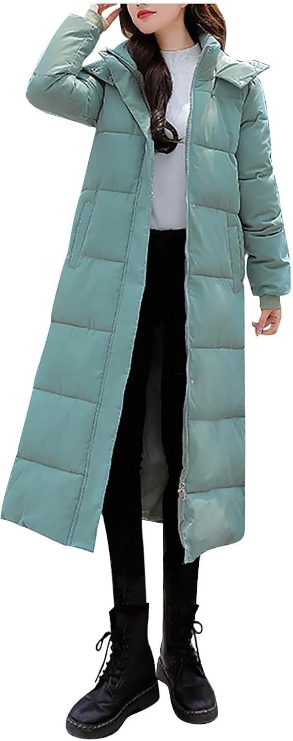 Women's Long Winter down Coat Warm Windproof Quilted Puffer Jacket Thicken Warm Puffy Parka with Hood Ski Outerwear