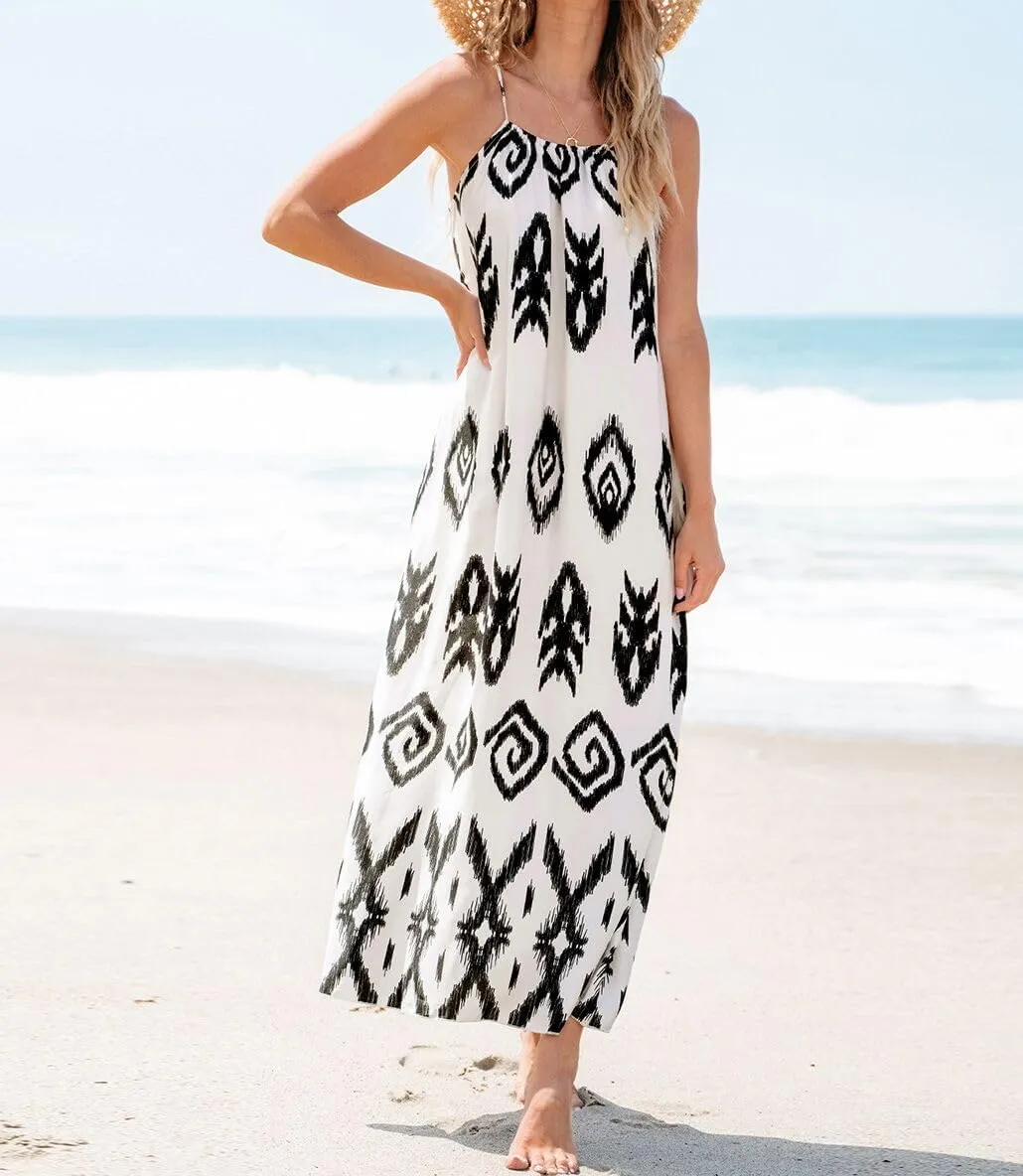 Womens Maxi Summer A-Shape Sleeveless Long Dress Adjustable Straps Summer Dresses 2024