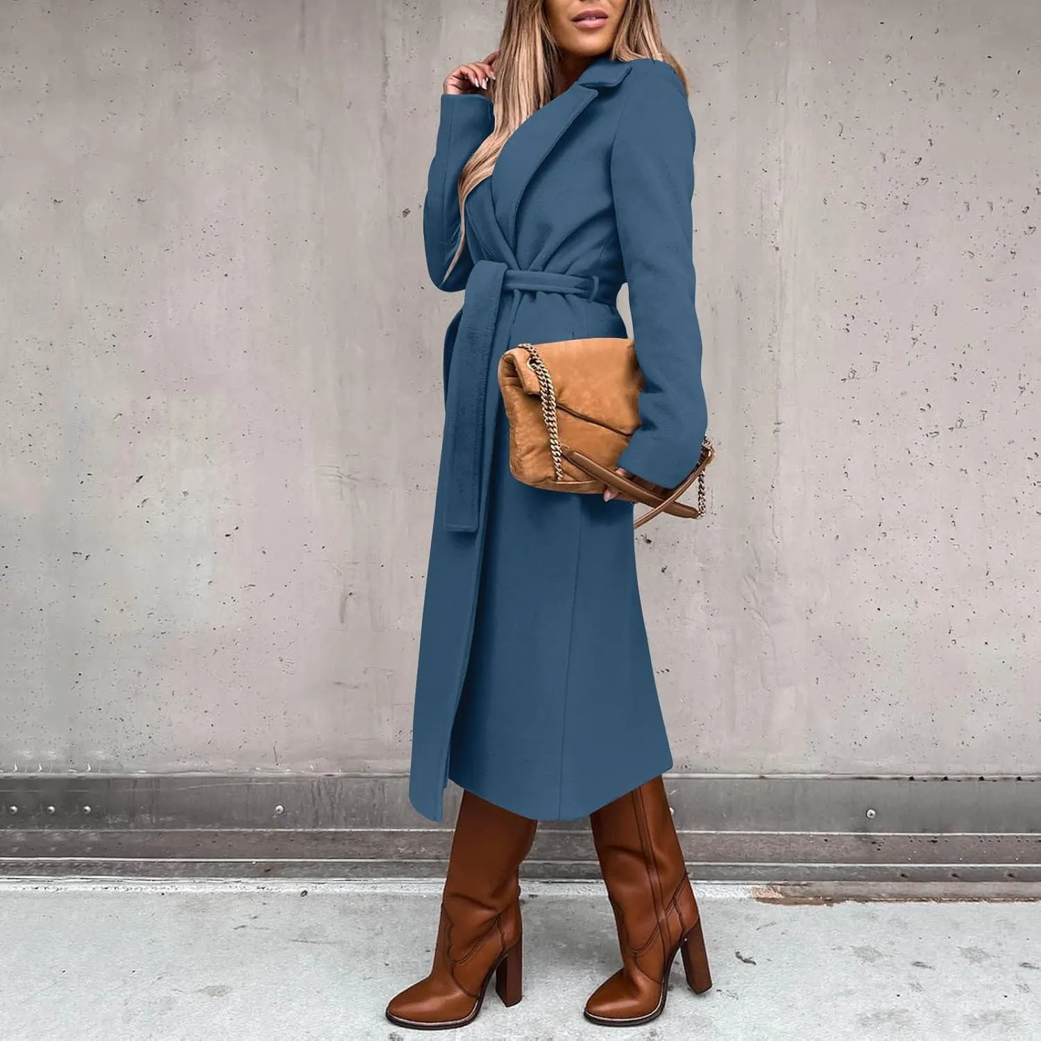 Womens Open Front Long Coat 2024 Fall Plus Size Wool Blend Jackets Classic Belted Formal Outerwear Casual Fashion Coats