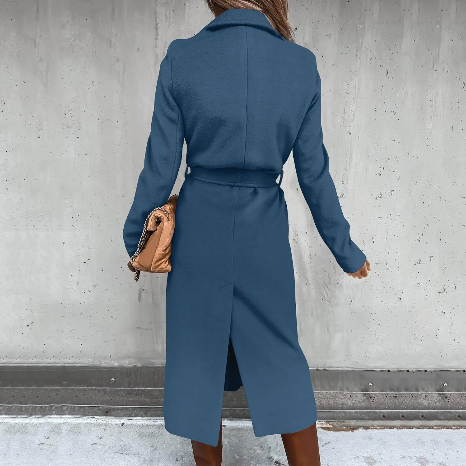 Womens Open Front Long Coat 2024 Fall Plus Size Wool Blend Jackets Classic Belted Formal Outerwear Casual Fashion Coats