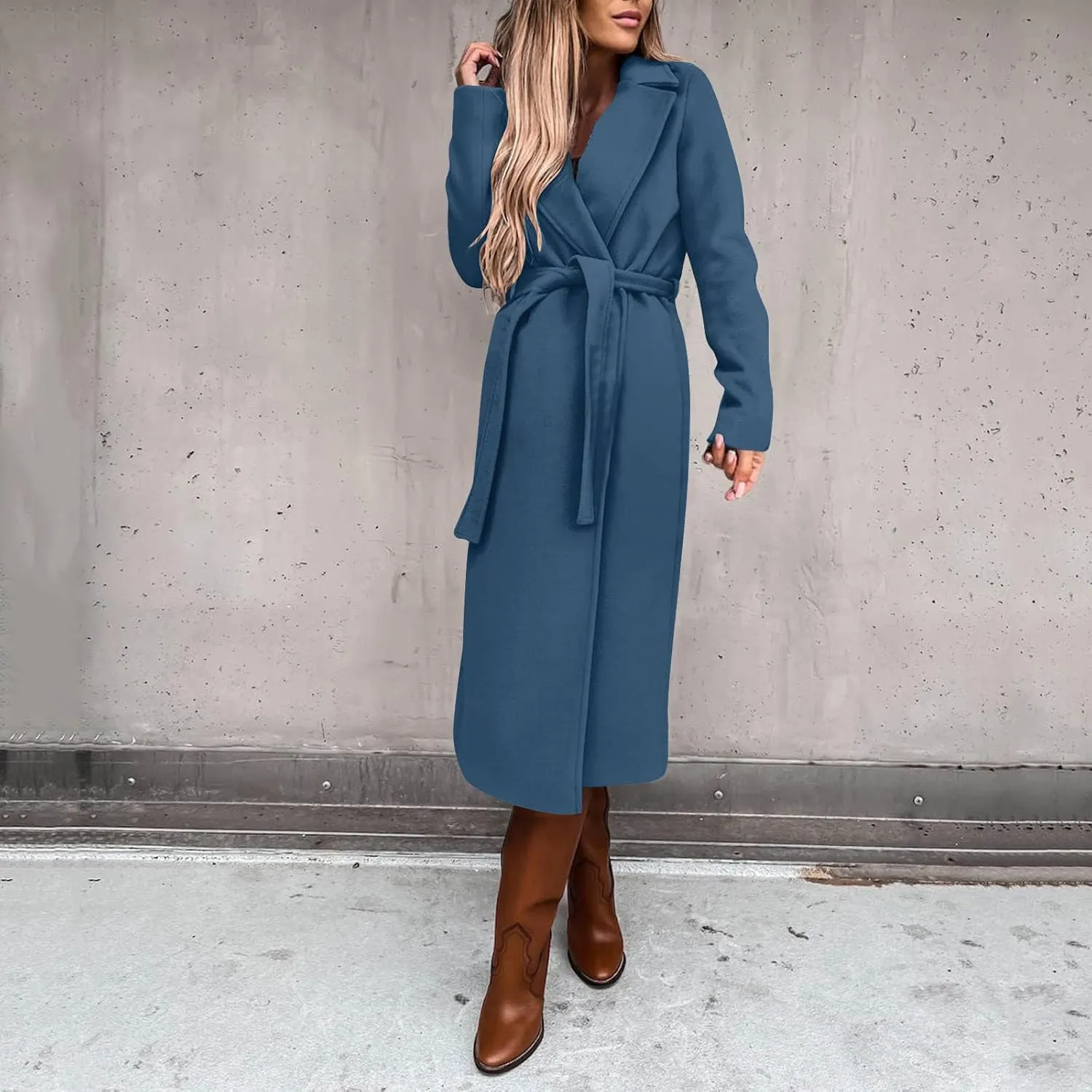 Womens Open Front Long Coat 2024 Fall Plus Size Wool Blend Jackets Classic Belted Formal Outerwear Casual Fashion Coats