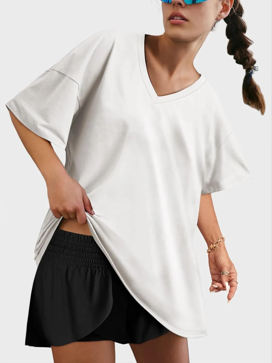 Womens Overisized Tshirts V Neck Workout Gym Shirts Tops Casual Summer Clothes