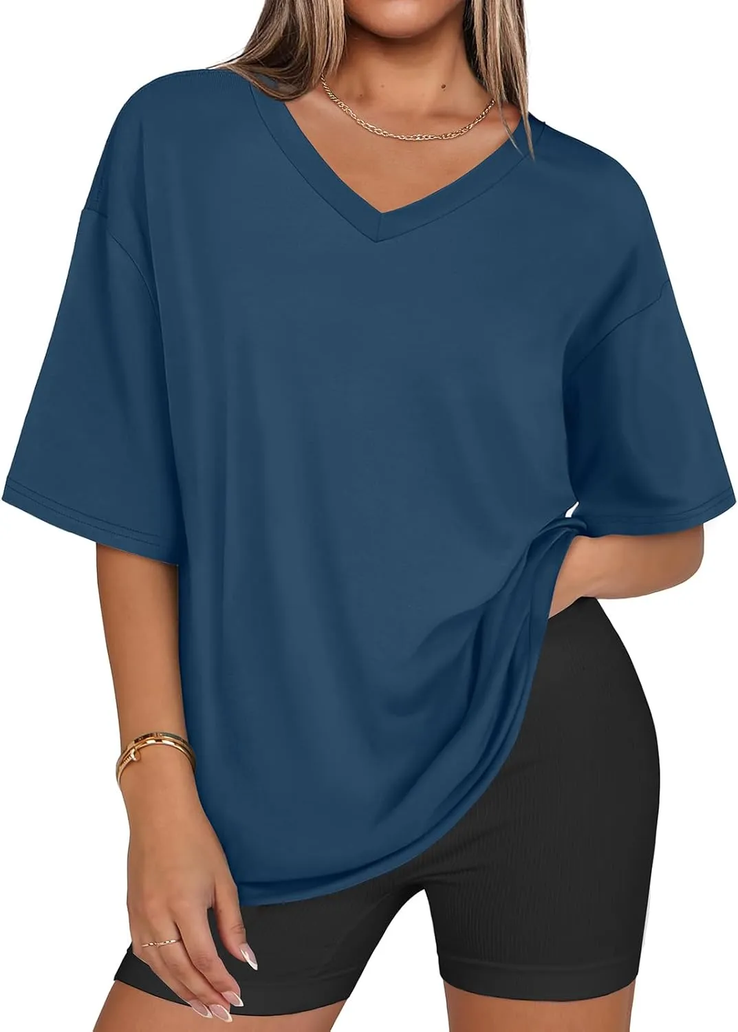 Womens Overisized Tshirts V Neck Workout Gym Shirts Tops Casual Summer Clothes